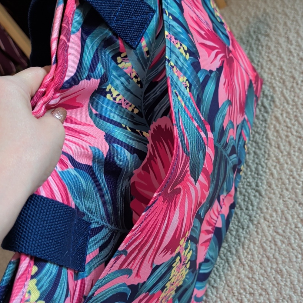 Steel Mill And Co, Tropical Pink Floral Ice Chest Tote Bag with Blue Straps - Picture 3 of 8